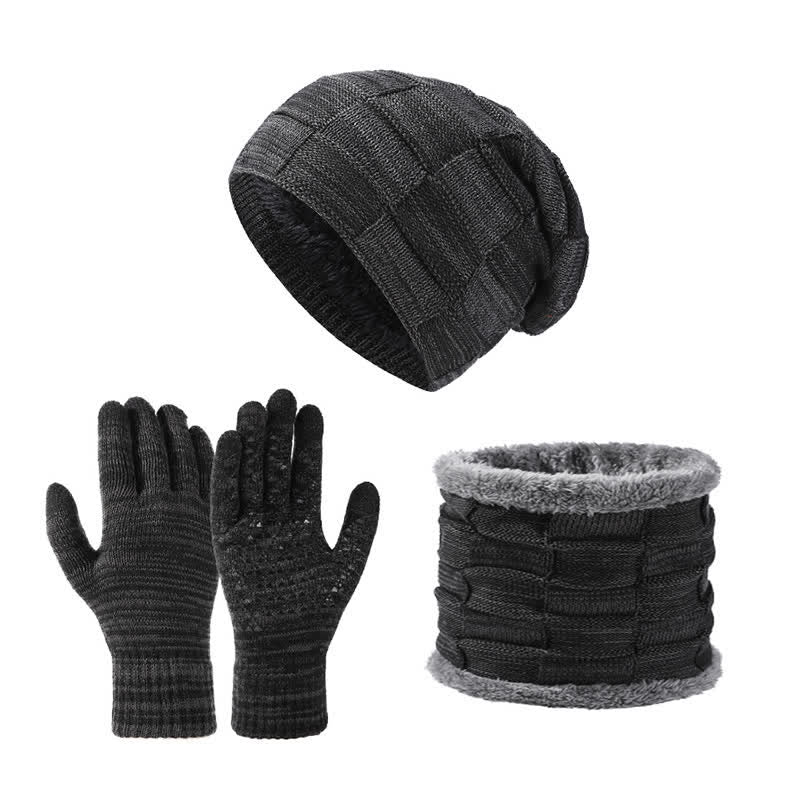 Conjunto de 3 guantes y polainas para el cuello de punto cuadrado de dos tonos unisex