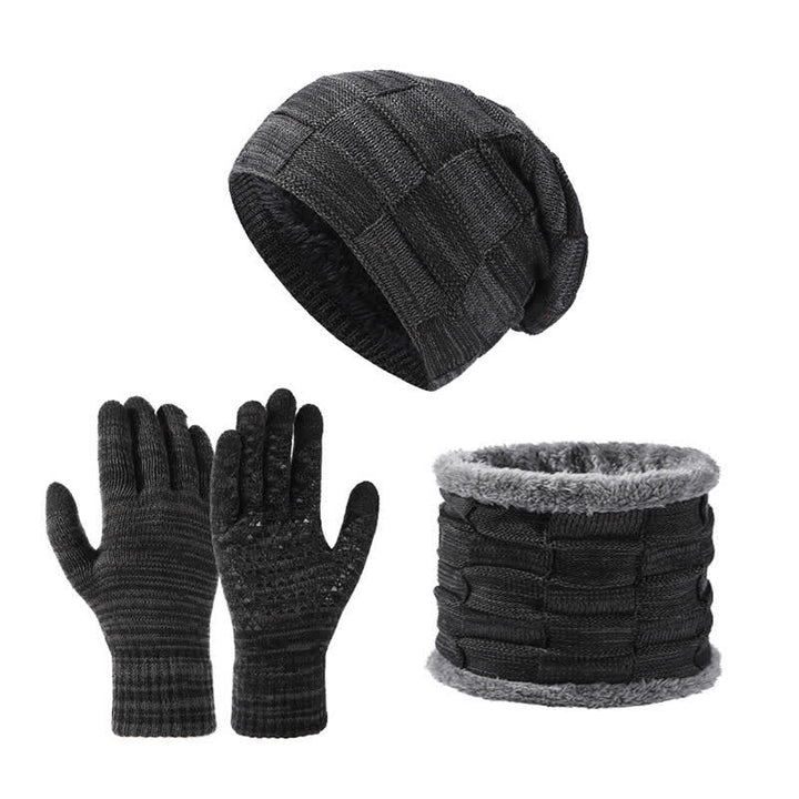 Conjunto de 3 guantes y polainas para el cuello de punto cuadrado de dos tonos unisex