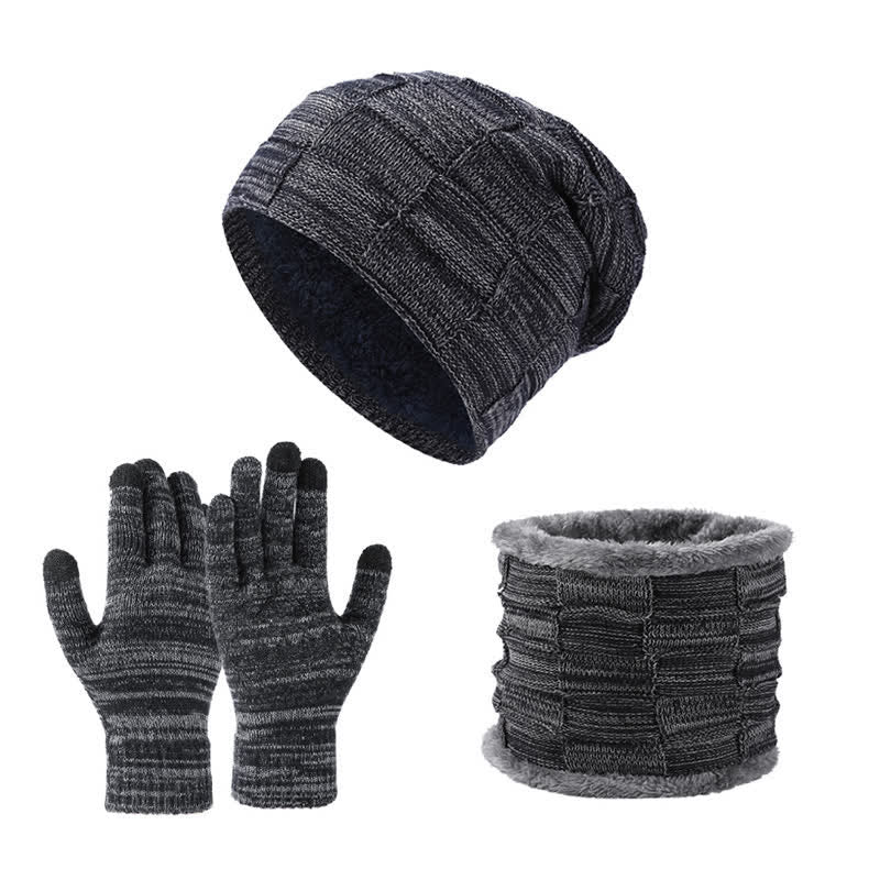 Conjunto de 3 guantes y polainas para el cuello de punto cuadrado de dos tonos unisex