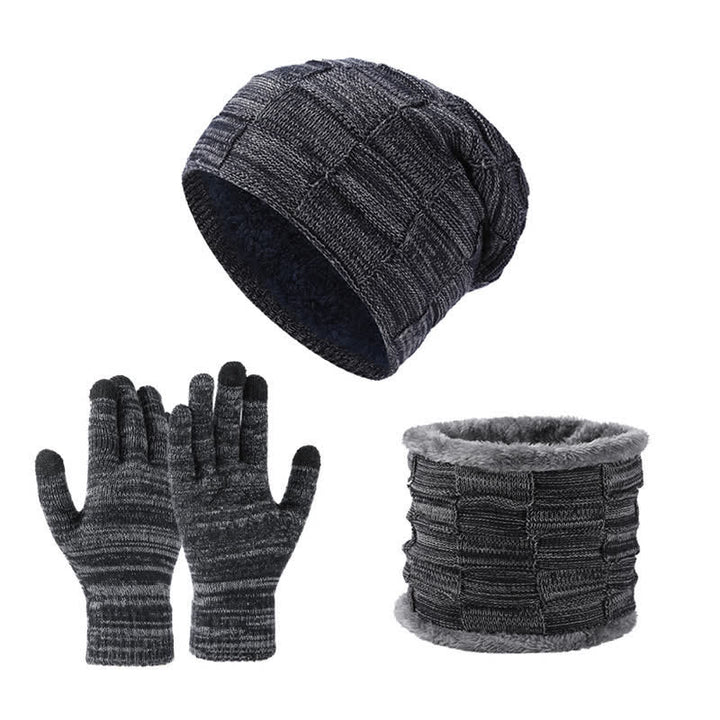 Conjunto de 3 guantes y polainas para el cuello de punto cuadrado de dos tonos unisex