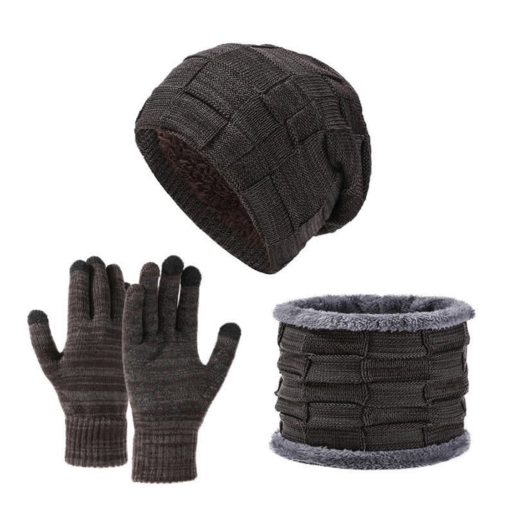 Conjunto de 3 guantes y polainas para el cuello de punto cuadrado de dos tonos unisex