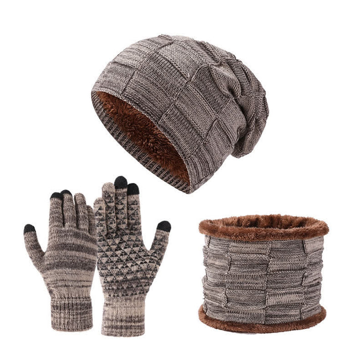 Conjunto de 3 guantes y polainas para el cuello de punto cuadrado de dos tonos unisex