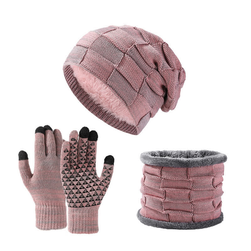 Conjunto de 3 guantes y polainas para el cuello de punto cuadrado de dos tonos unisex