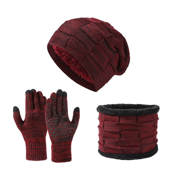 Conjunto de 3 guantes y polainas para el cuello de punto cuadrado de dos tonos unisex