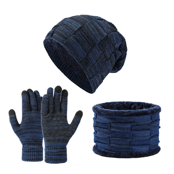 Conjunto de 3 guantes y polainas para el cuello de punto cuadrado de dos tonos unisex