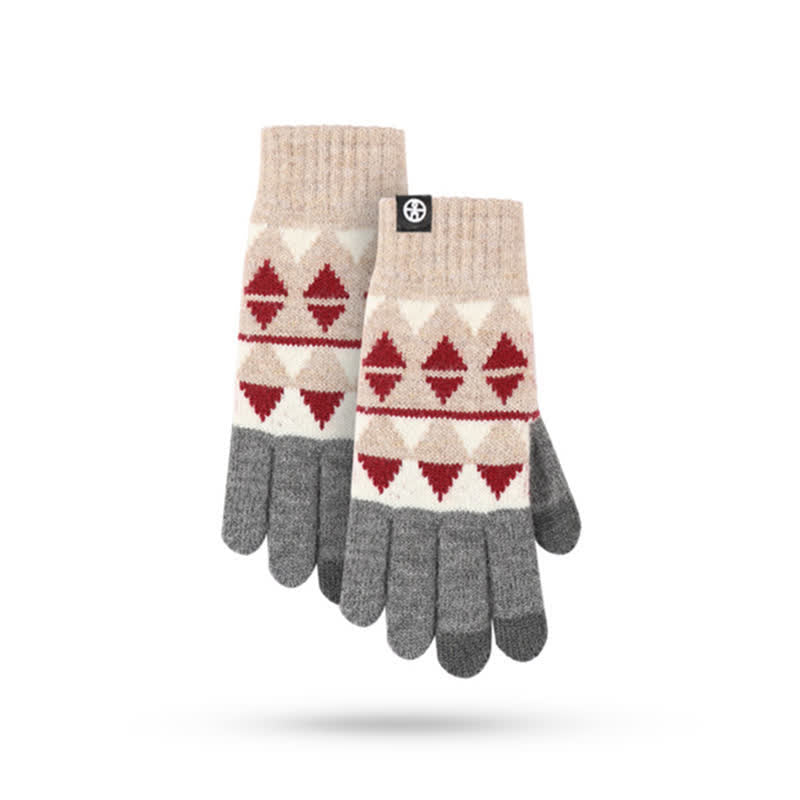 Conjunto de 3 guantes y bufanda de punto con pompón de piel y diseño triangular unisex