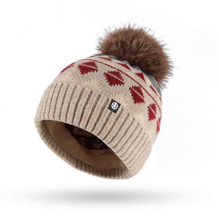 Conjunto de 3 guantes y bufanda de punto con pompón de piel y diseño triangular unisex