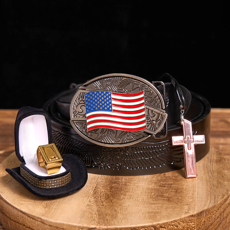 Conjunto de collar con anillo y hoja con hebilla de cinturón y cuchillo oculto con bandera estadounidense DIY