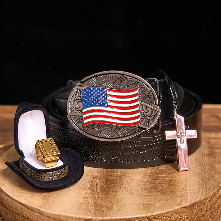 Conjunto de collar con anillo y hoja con hebilla de cinturón y cuchillo oculto con bandera estadounidense DIY