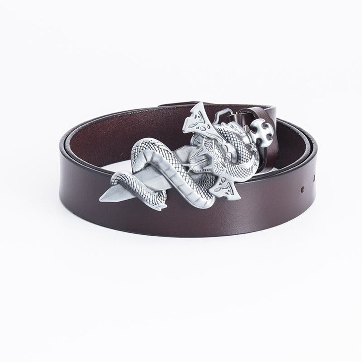 Cinturón de cuero con espada de caballero con serpiente occidental para hombre