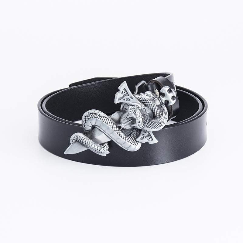 Cinturón de cuero con espada de caballero con serpiente occidental para hombre