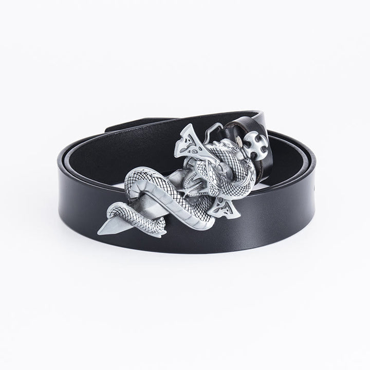 Cinturón de cuero con espada de caballero con serpiente occidental para hombre