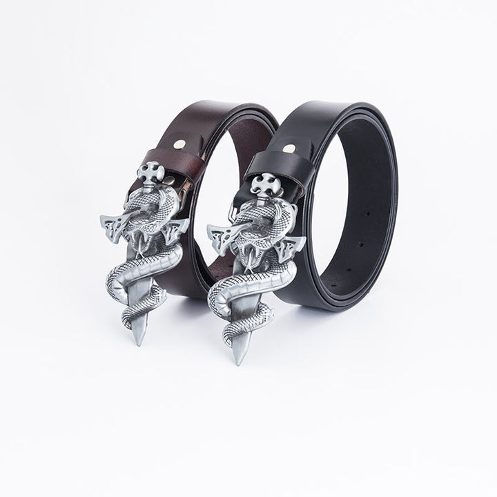 Cinturón de cuero con espada de caballero con serpiente occidental para hombre
