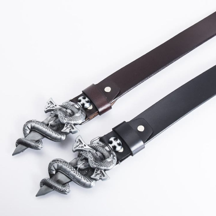 Cinturón de cuero con espada de caballero con serpiente occidental para hombre