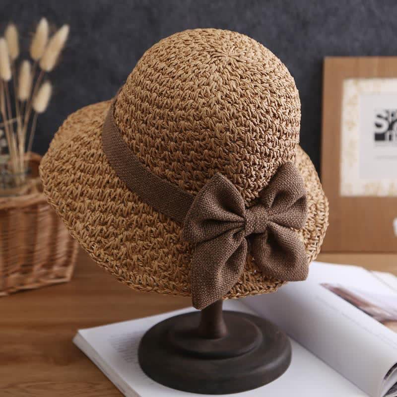 Sombrero de paja plegable para el sol con nudo de lazo para playa