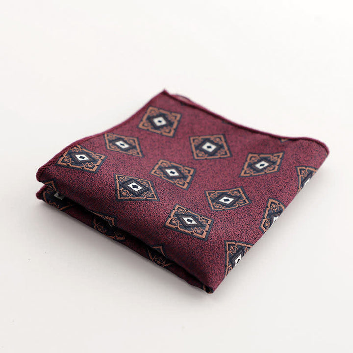 Pañuelo de bolsillo con estampado geométrico a rayas de la serie Burgundy para hombre
