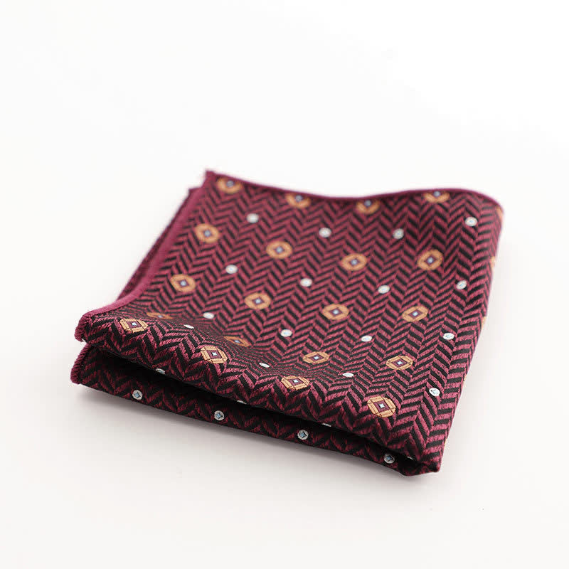 Pañuelo de bolsillo con estampado geométrico a rayas de la serie Burgundy para hombre
