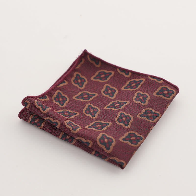 Pañuelo de bolsillo con estampado geométrico a rayas de la serie Burgundy para hombre