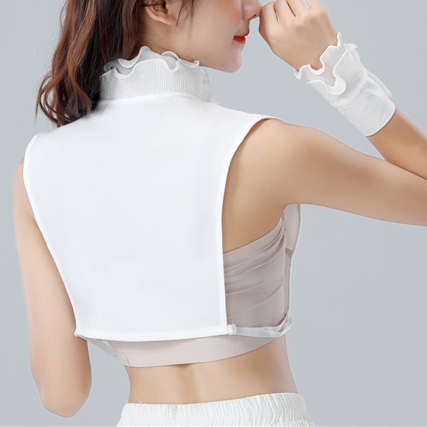 Camisa con solapa desmontable, cuello alto falso con volantes y mangas