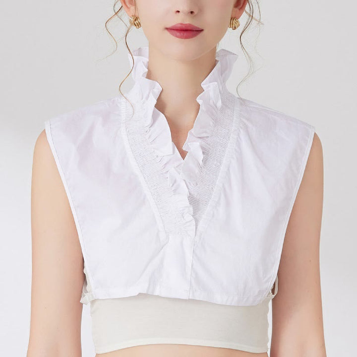 Camisa con cuello en V y cuello falso desmontable para mujer
