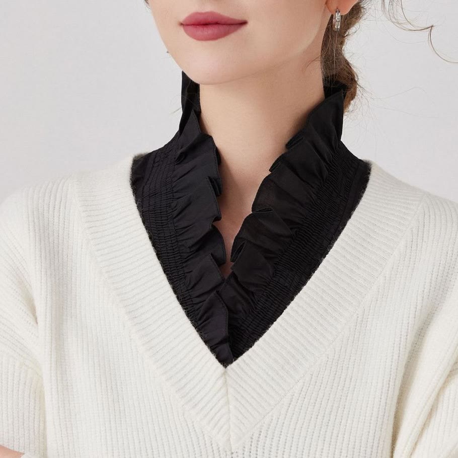 Camisa con cuello en V y cuello falso desmontable para mujer