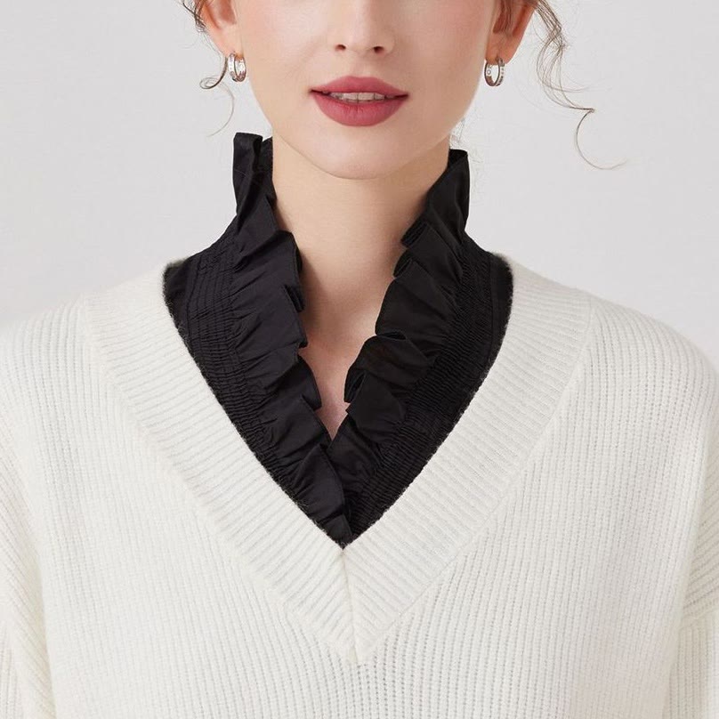 Camisa con cuello en V y cuello falso desmontable para mujer