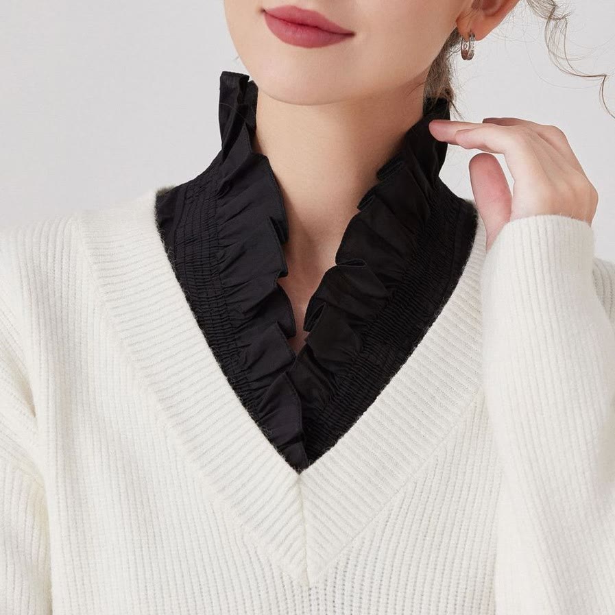 Camisa con cuello en V y cuello falso desmontable para mujer