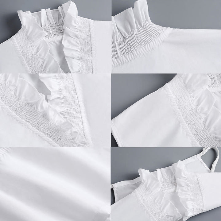 Camisa con cuello en V y cuello falso desmontable para mujer