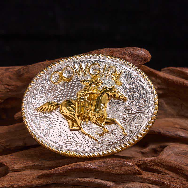 Cinturón de cuero con hebilla para montar a caballo, dorado y plateado, para vaquera