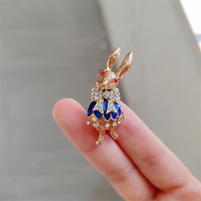 Lindo broche de conejo con diamantes de imitación esmaltados, accesorio para camisa