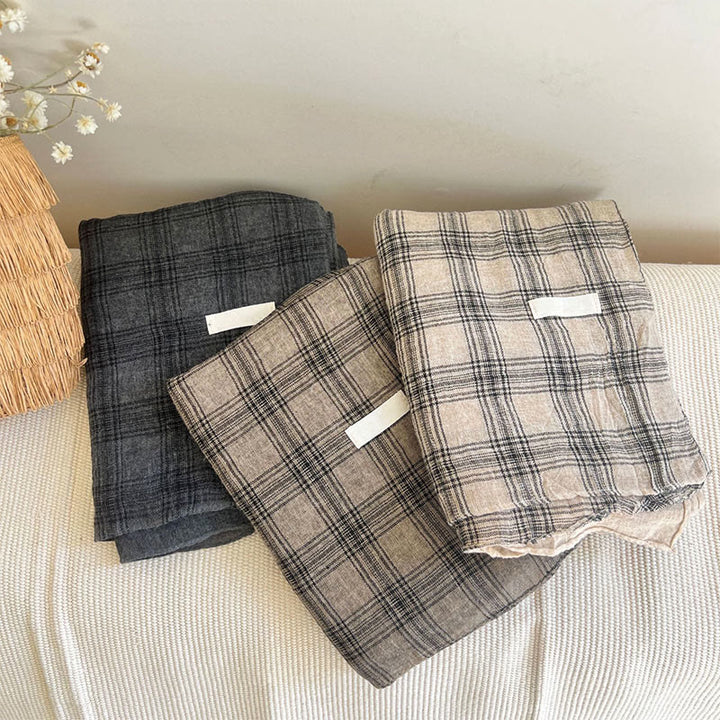 Bufanda fina de cuadros con empalmes de lino suave para primavera