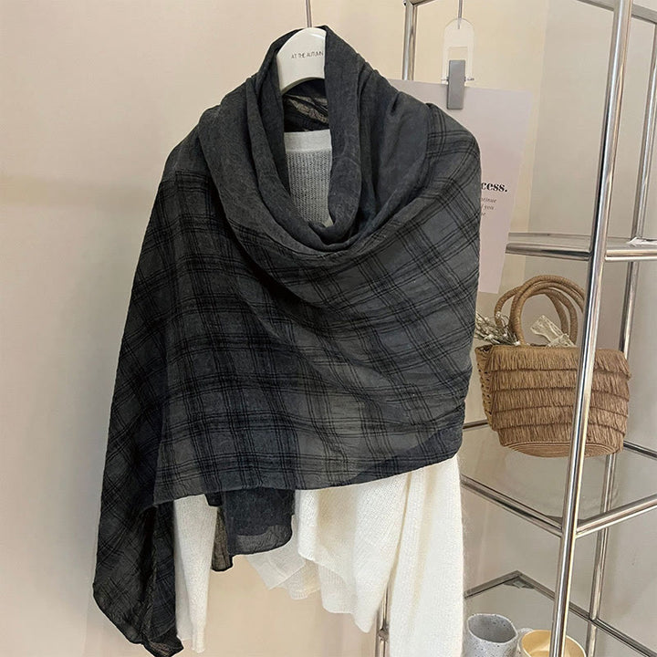 Bufanda fina de cuadros con empalmes de lino suave para primavera
