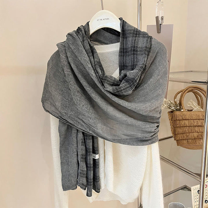 Bufanda fina de cuadros con empalmes de lino suave para primavera
