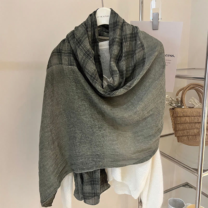Bufanda fina de cuadros con empalmes de lino suave para primavera