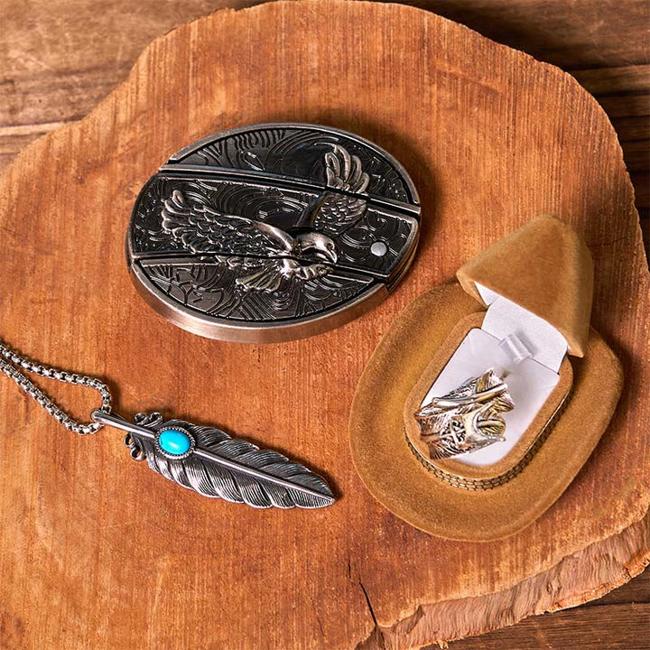 Hebilla de cinturón con cuchillo oculto de águila y anillo de pluma, DIY