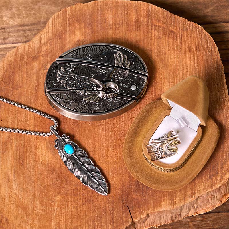 Hebilla de cinturón con cuchillo oculto de águila y anillo de pluma, DIY