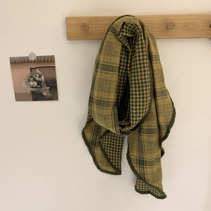 Bufanda fina a cuadros de lino y algodón suave para primavera