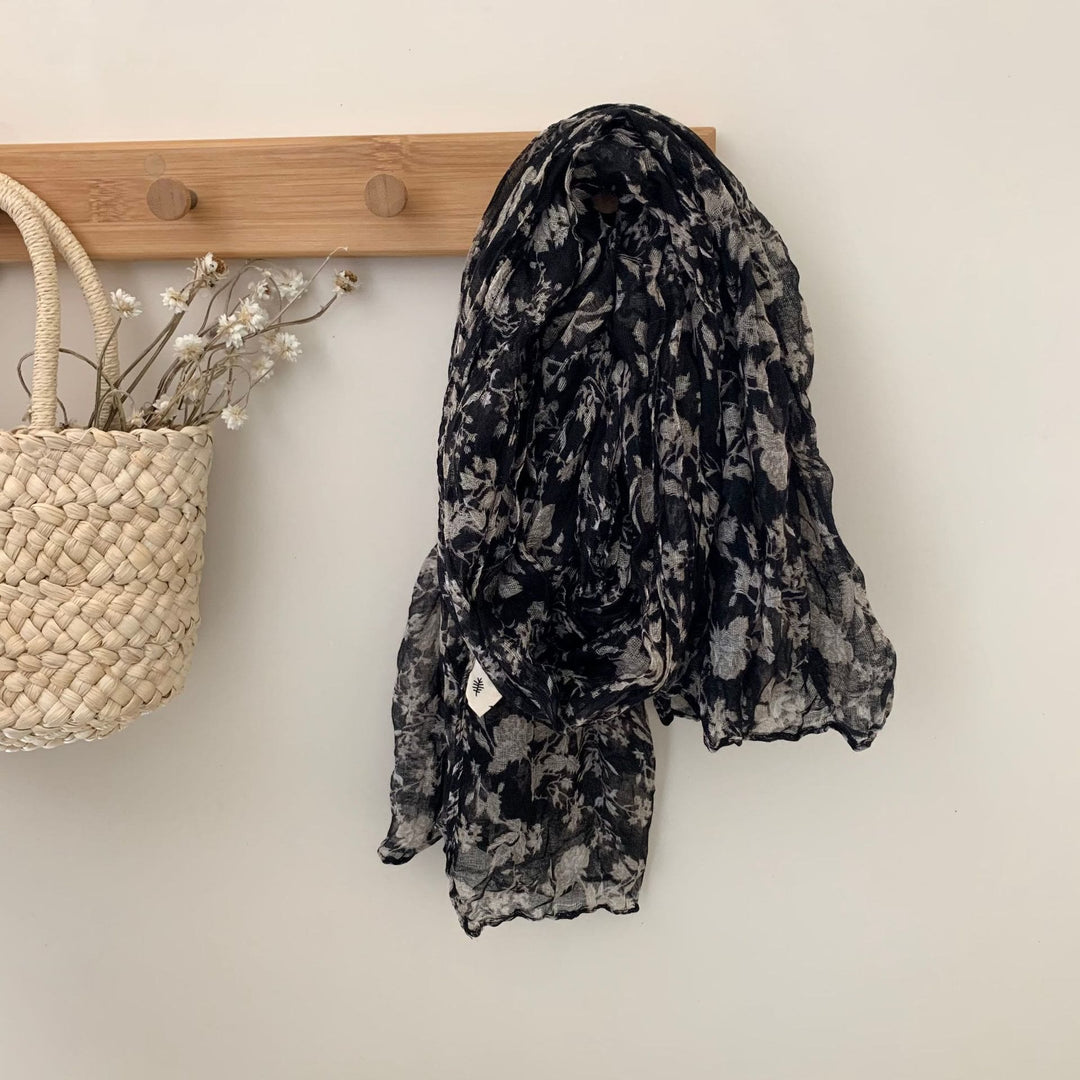 Bufanda fina de lino y algodón con estampado plisado vintage