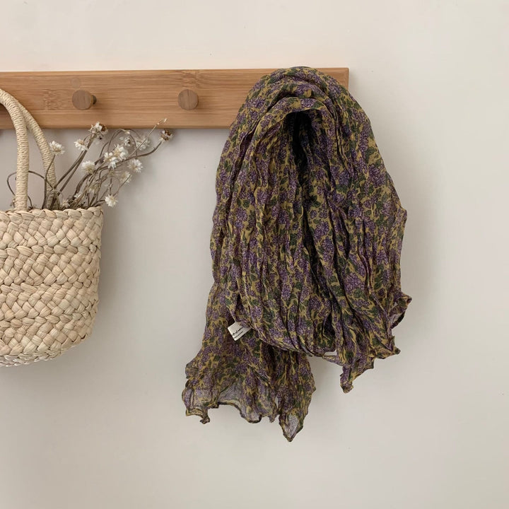 Bufanda fina de lino y algodón con estampado plisado vintage