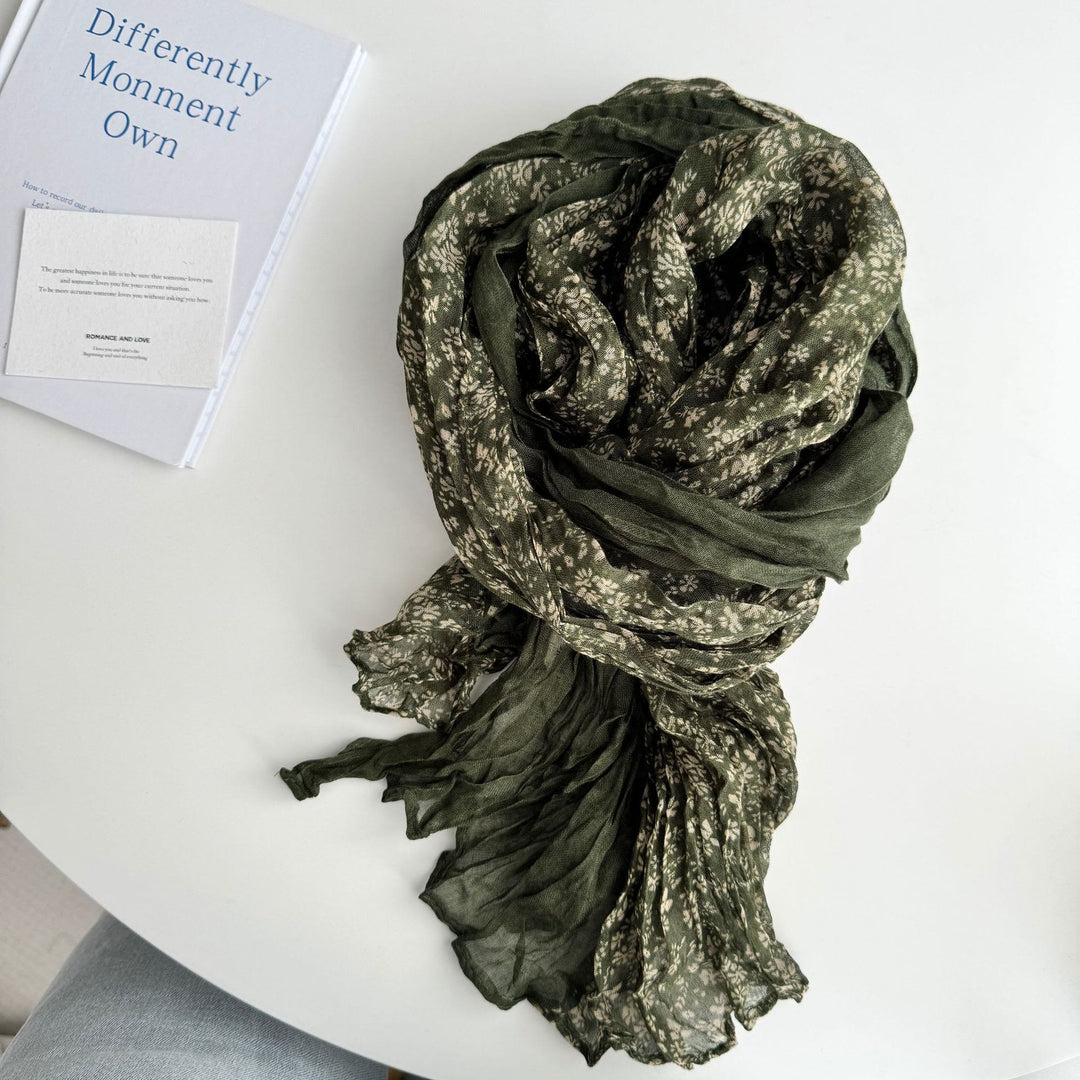 Bufanda fina de lino y algodón con estampado plisado vintage