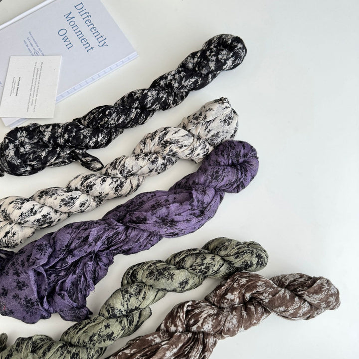 Bufanda fina de lino y algodón con estampado plisado vintage