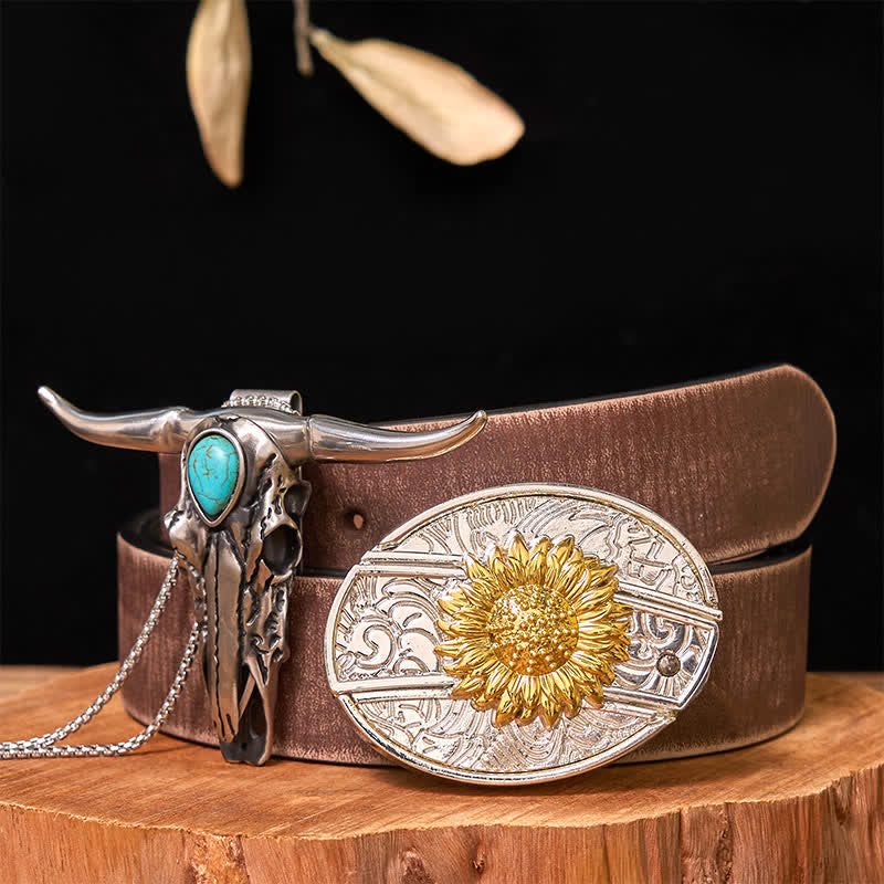 Hebilla de cinturón con cuchillo oculto de oro y plata, conjunto de colgante de cuerno largo turquesa