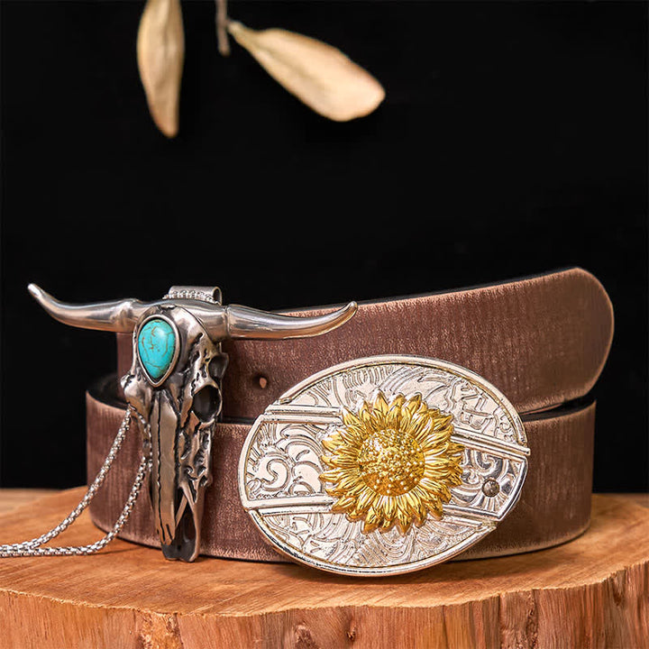 Hebilla de cinturón con cuchillo oculto de oro y plata, conjunto de colgante de cuerno largo turquesa