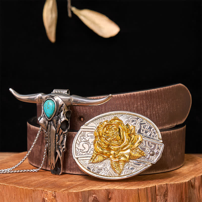 Hebilla de cinturón con cuchillo oculto de oro y plata, conjunto de colgante de cuerno largo turquesa