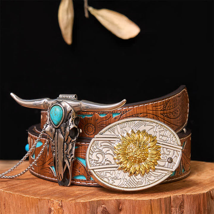 Hebilla de cinturón con cuchillo oculto de oro y plata, conjunto de colgante de cuerno largo turquesa