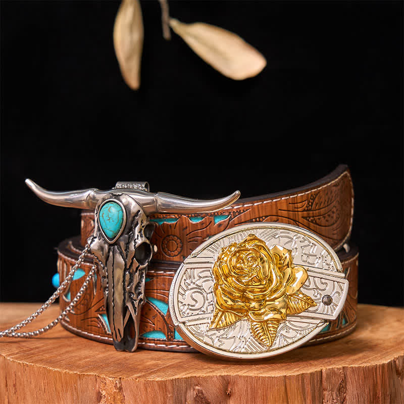Hebilla de cinturón con cuchillo oculto de oro y plata, conjunto de colgante de cuerno largo turquesa