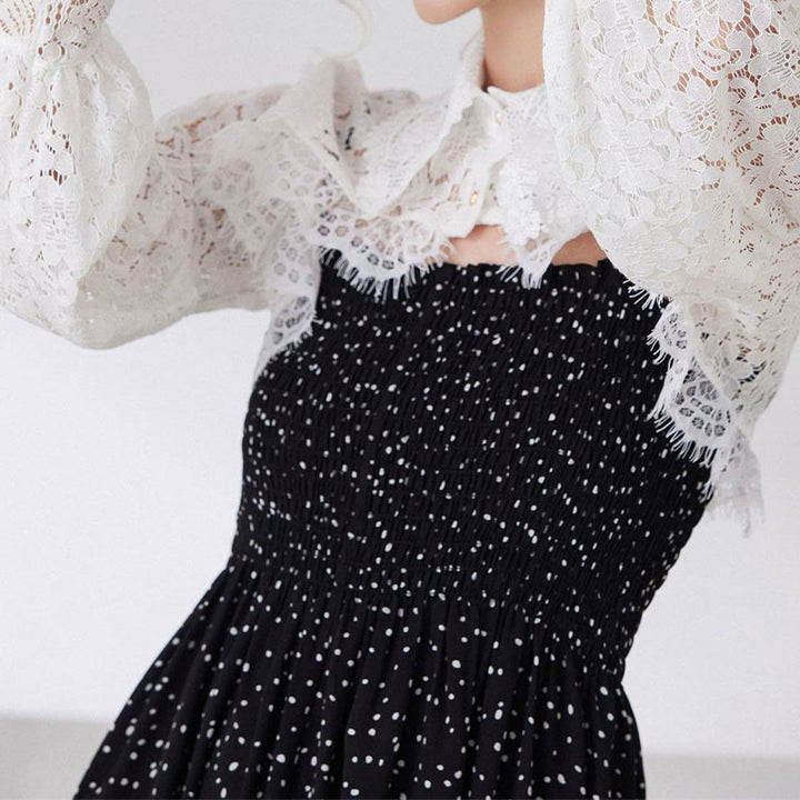 Blusa camisera desmontable con capa de encaje floral para protección solar