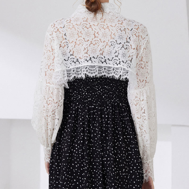 Blusa camisera desmontable con capa de encaje floral para protección solar