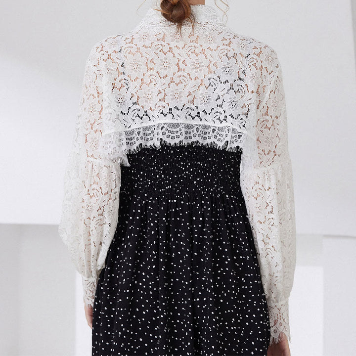 Blusa camisera desmontable con capa de encaje floral para protección solar