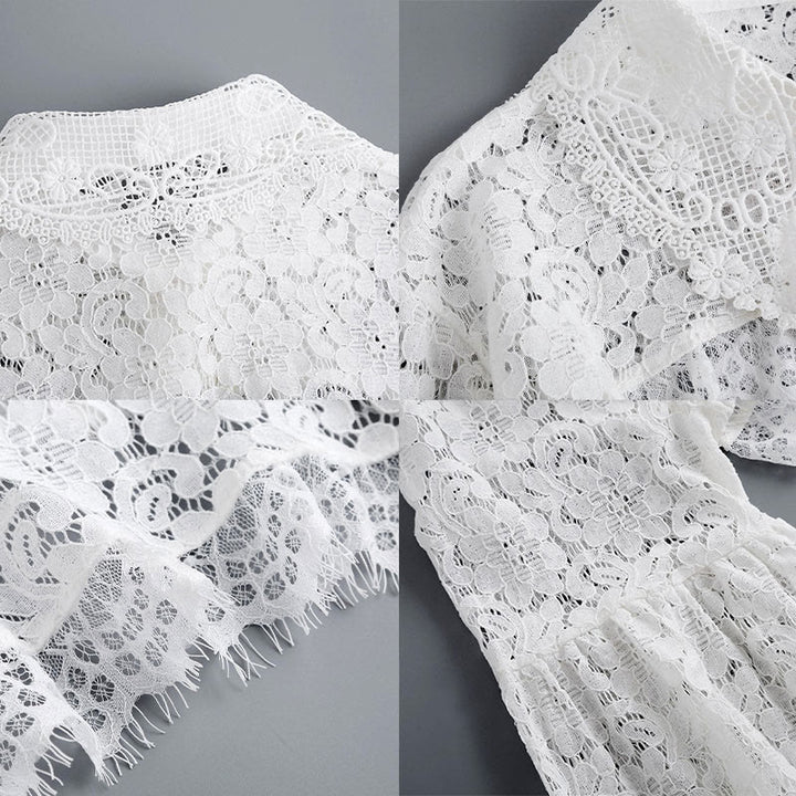 Blusa camisera desmontable con capa de encaje floral para protección solar